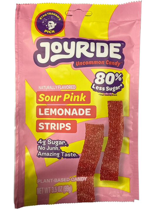 Ryan Trahan's Joyride Plant Based Sour Pink Lemonade Strips Candy 99G U.S Edition
