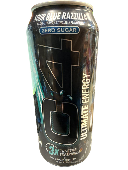 C4 Zero Sugar Tri-Stim Sour Blue Razzilla Energy Drink 473ML - International Edition
